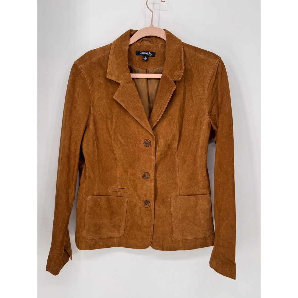 Chadwicks Blazer Womens 16 Cognac EUC Suede Leather 3-Button Patch Pocket Jacket